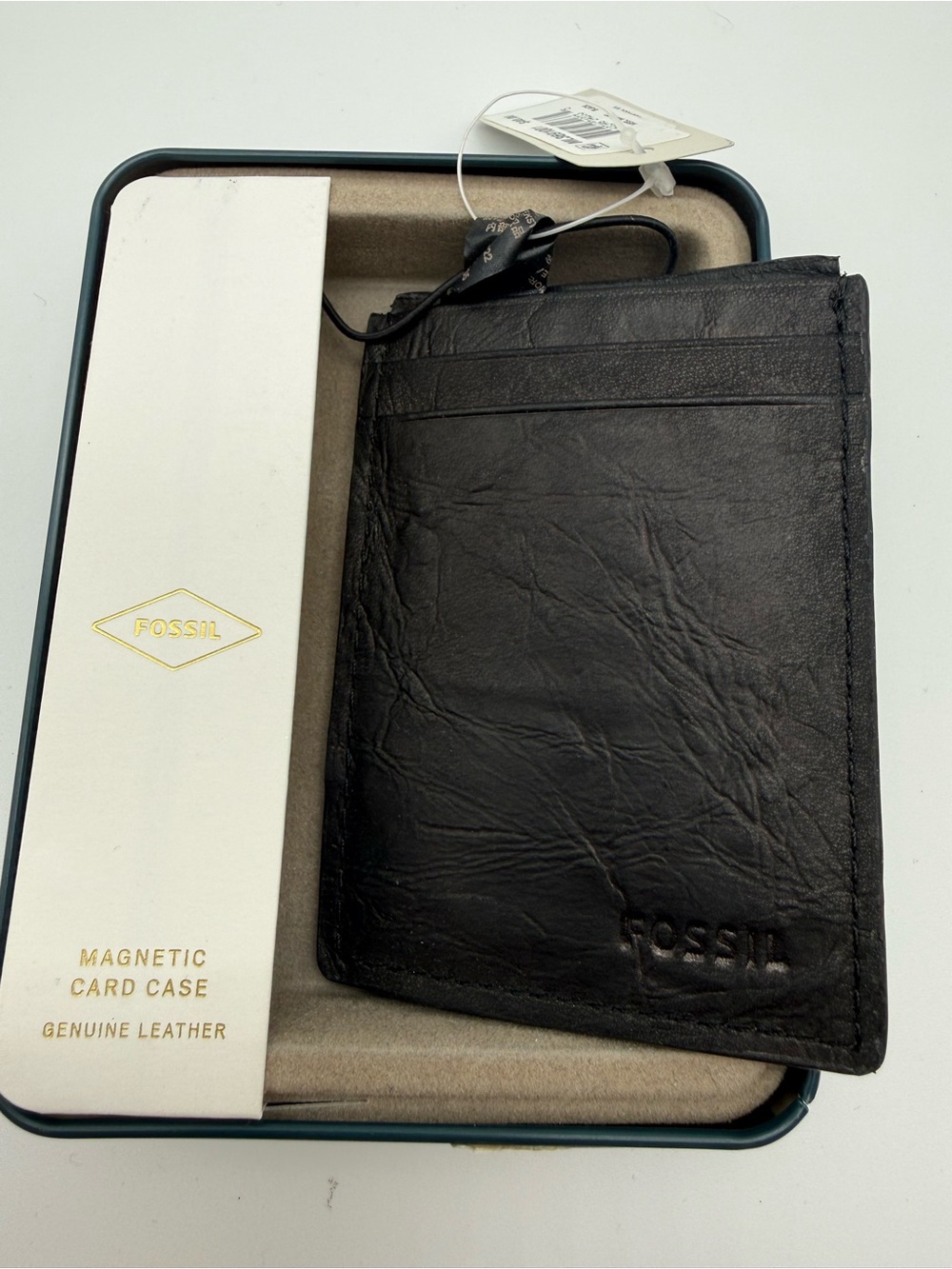 Fossil Black Leather Card Phone Sleeve